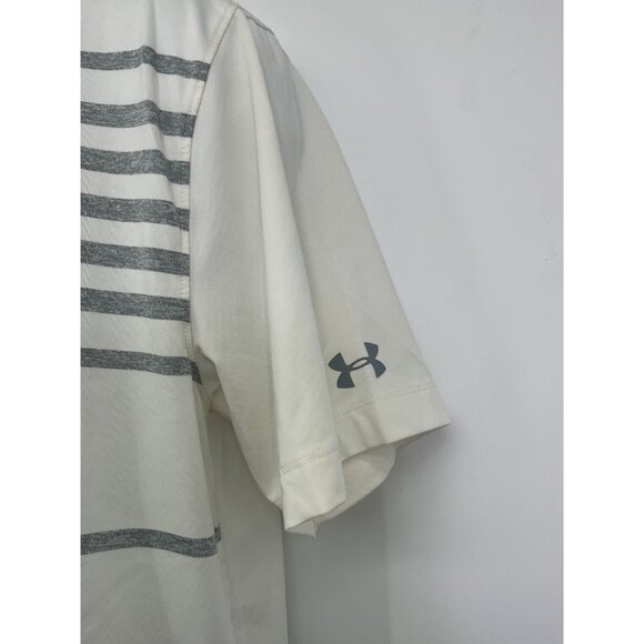 Under Armour Mens HeatGear Polo Shirt White/Gray Stripe M - Picture 2 of 7